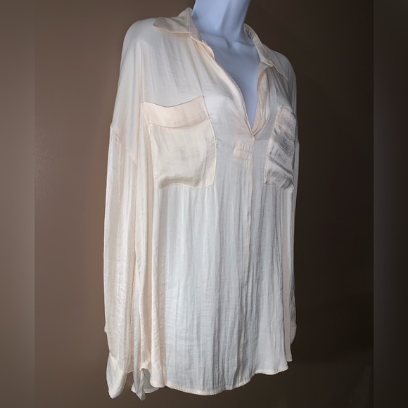 Free People Anthropologie women’s cream button up blouse top size small S - Picture 2 of 4
